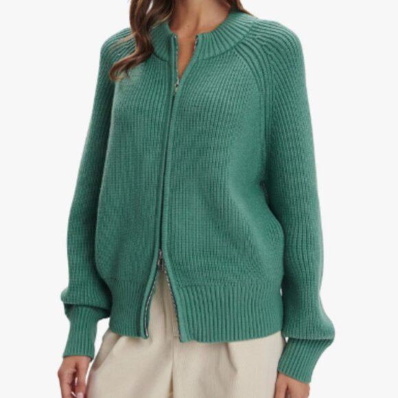 Varley Sweaters - Varley Teal Zip-Up Cardigan Deep Sea